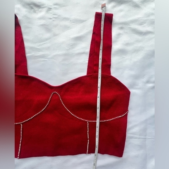 On 12th Red Rhinestone Corset Detail Crop Top Medium - Picture 8 of 9
